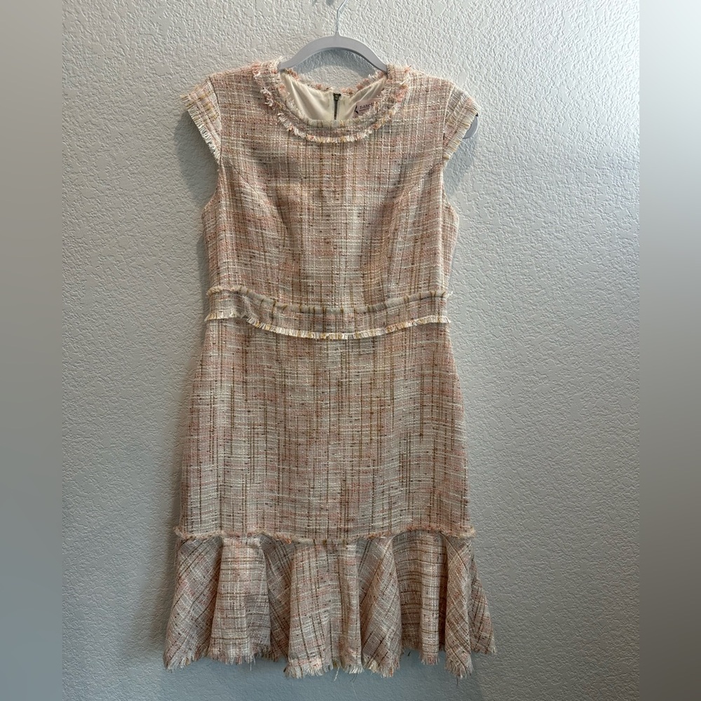 Nanette Lepore Tan Gold Ruffled Tiered Sheath Dress